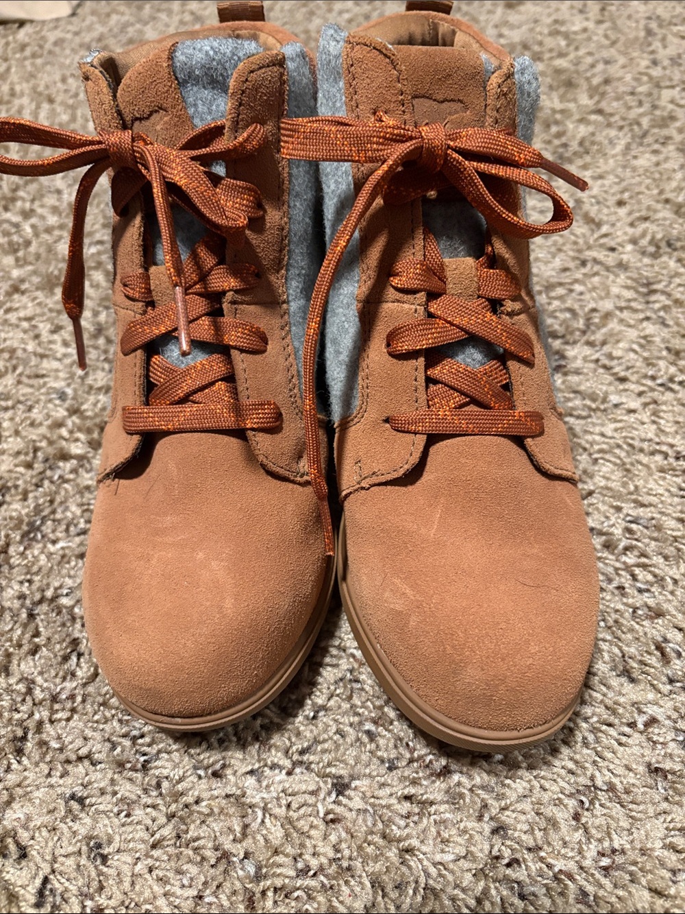 Sorel Women's Rust Brown Suede Ankle Booties with Gray Felt